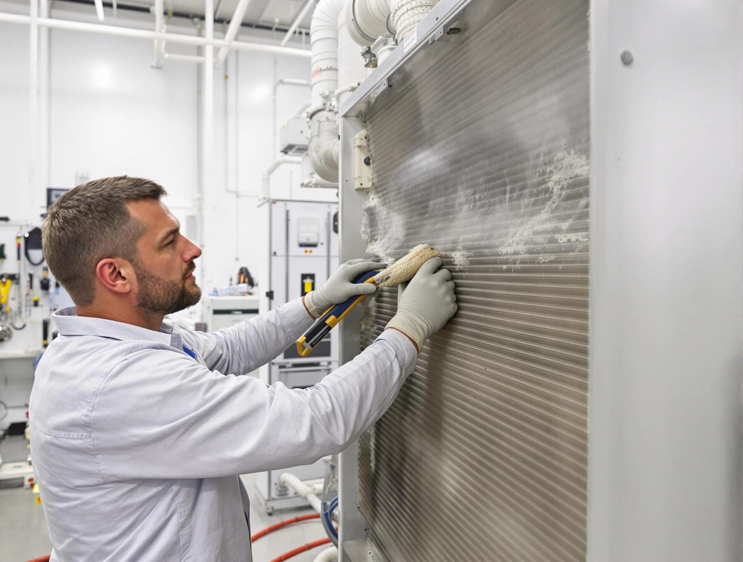 Spotsylvania Courthouse Air Duct Cleaning technician performing precision commercial coil cleaning at a Spotsylvania Courthouse business