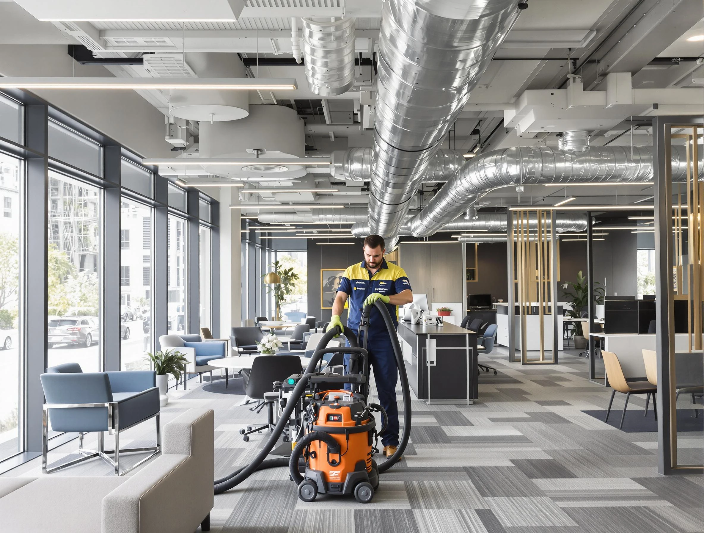 Spotsylvania Courthouse Air Duct Cleaning team performing thorough commercial duct cleaning at a Spotsylvania Courthouse business center