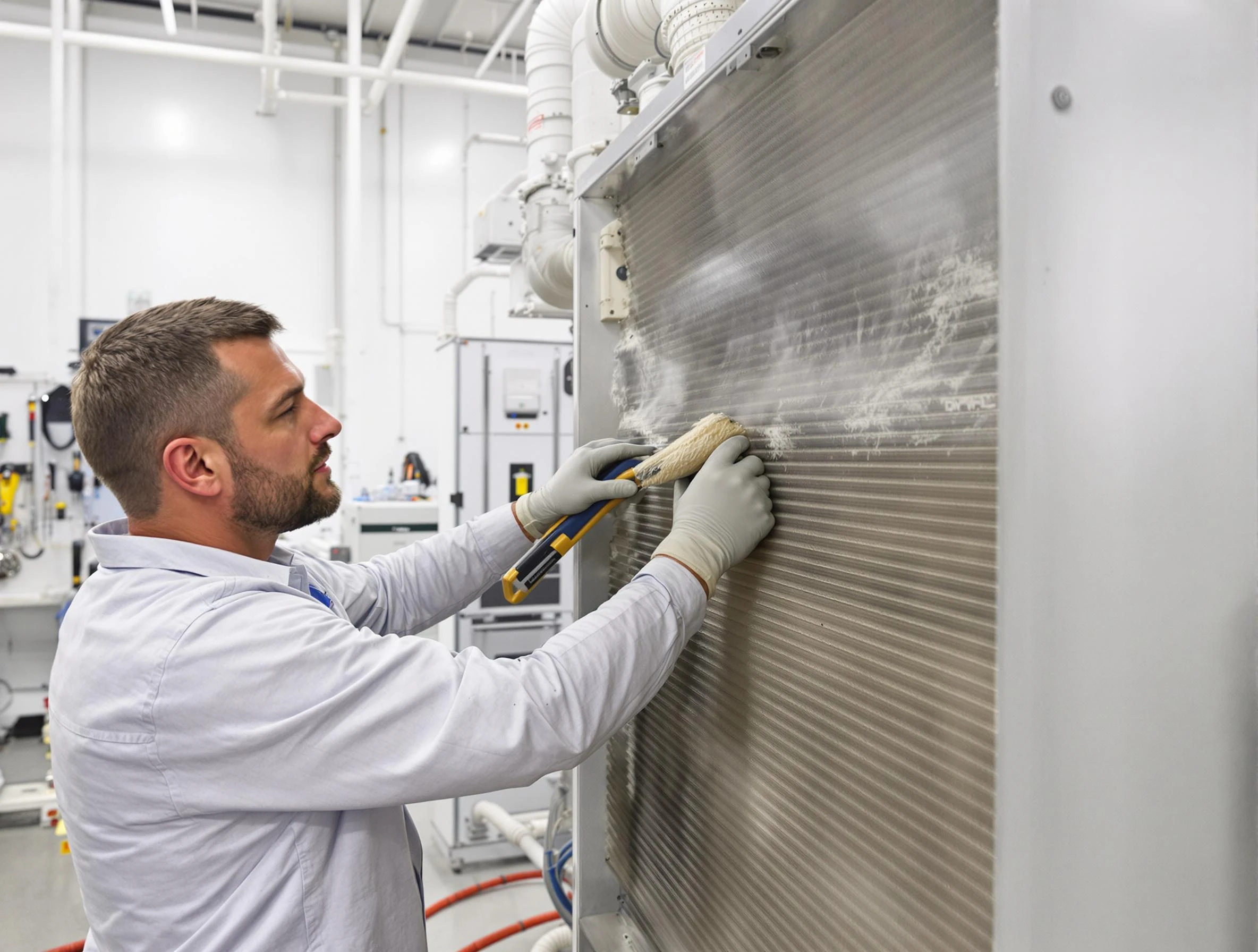 Spotsylvania Courthouse Air Duct Cleaning technician performing precision commercial coil cleaning at a Spotsylvania Courthouse business